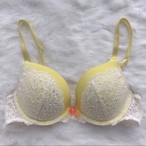 VS yellow and white lace dream angels push up bra 32C